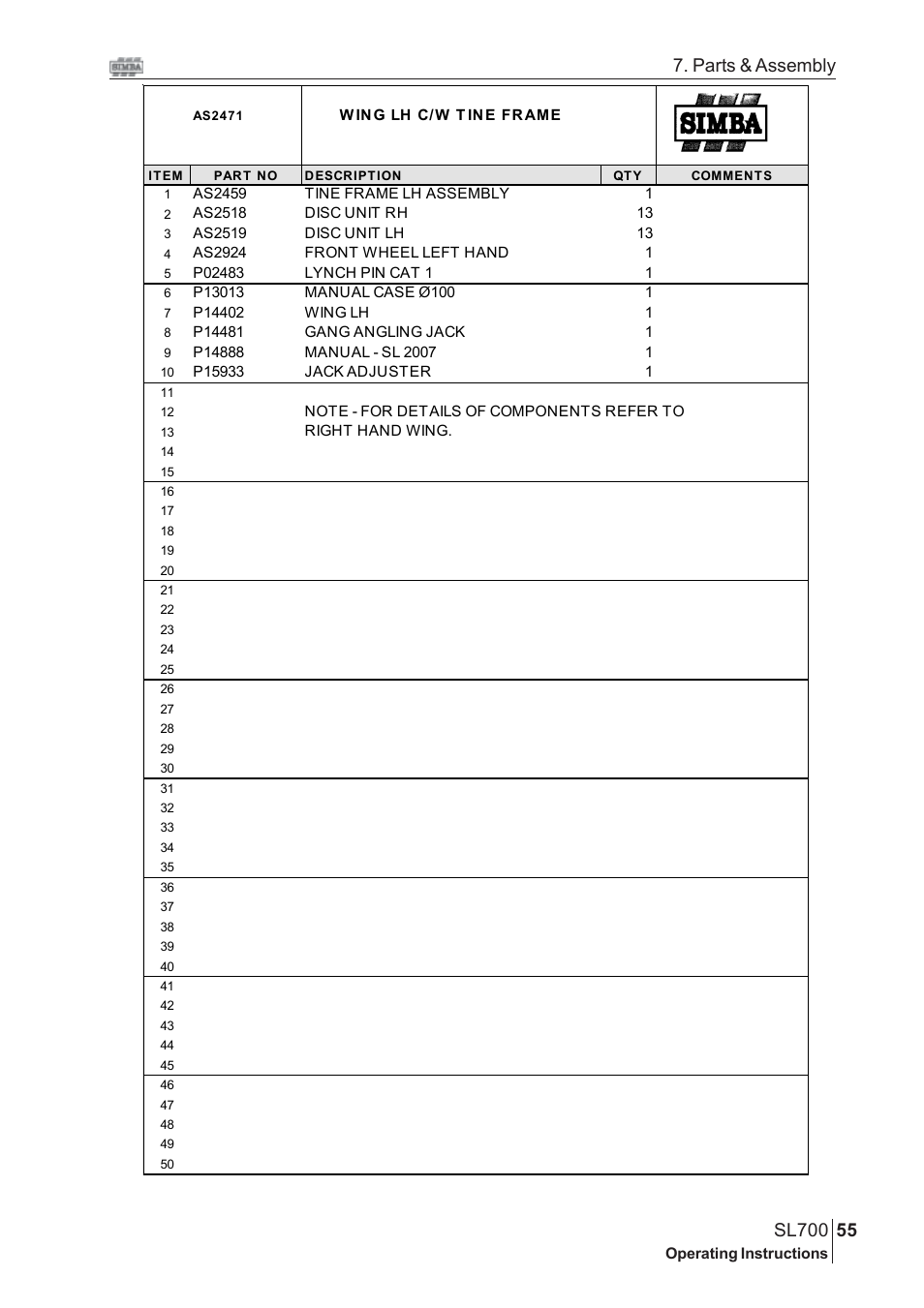 Parts & assembly | Great Plains SL700 Assembly 2009 Instructions User Manual | Page 19 / 114