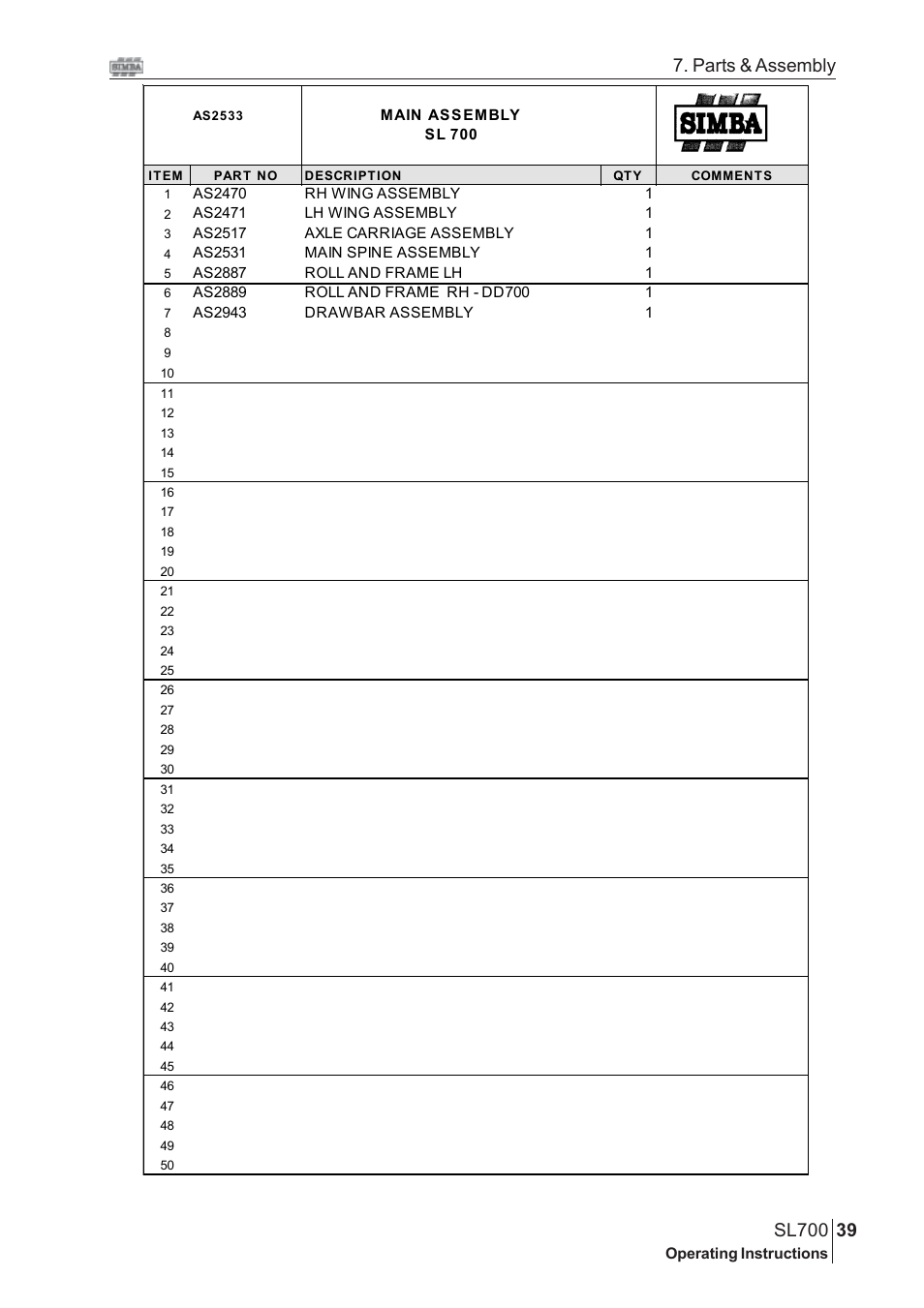 Parts & assembly | Great Plains SL700 Assembly 2009 Instructions User Manual | Page 3 / 114