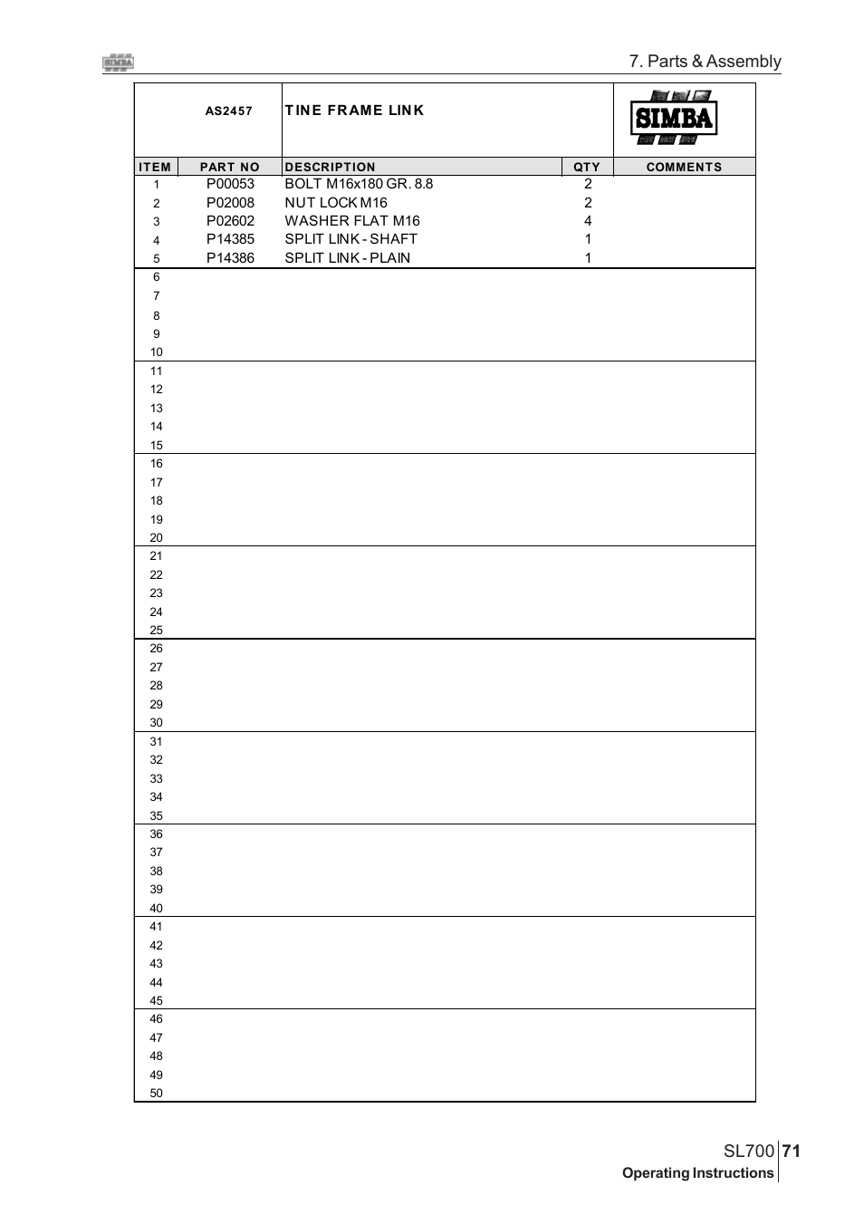 Parts & assembly | Great Plains SL700 Assembly 2009 Instructions User Manual | Page 35 / 114