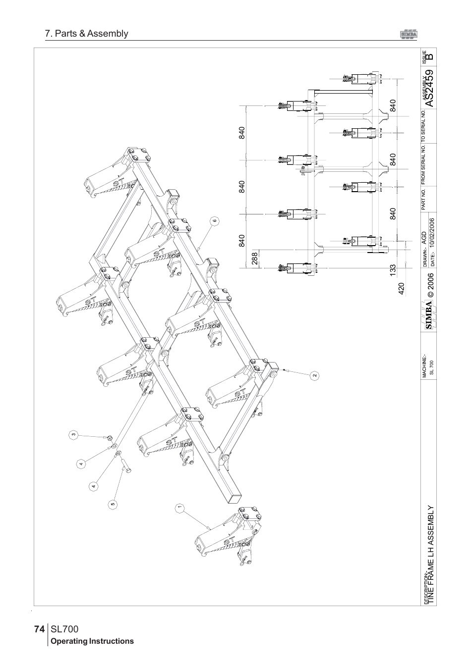 Bas2 459, Sl700, 74 7. parts & assembly | Great Plains SL700 Assembly 2009 Instructions User Manual | Page 38 / 114
