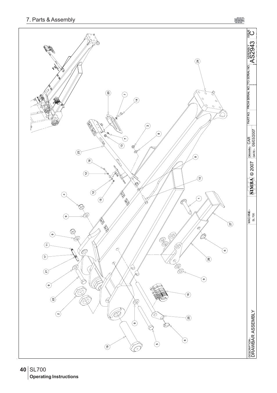 Cas 2943, Sl700, 40 7. parts & assembly | Great Plains SL700 Assembly 2009 Instructions User Manual | Page 4 / 114
