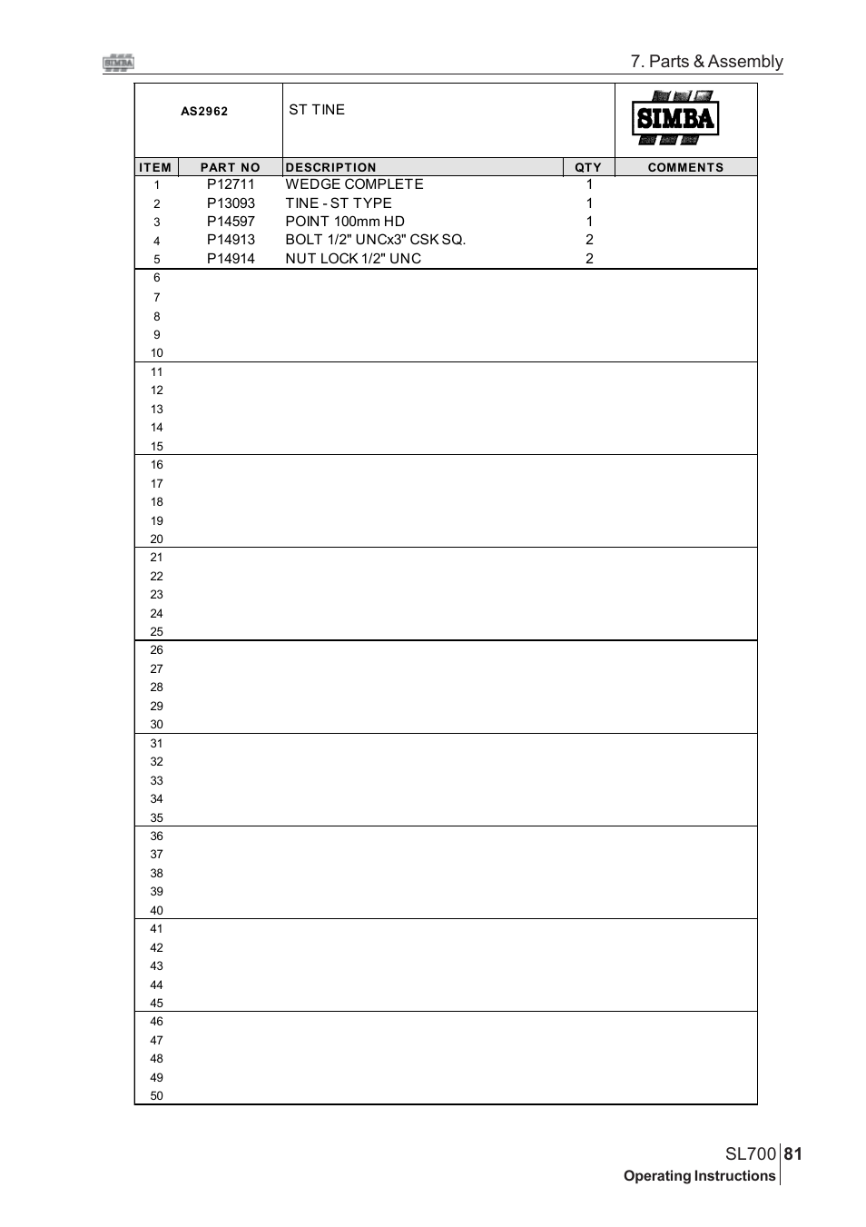 Parts & assembly | Great Plains SL700 Assembly 2009 Instructions User Manual | Page 45 / 114