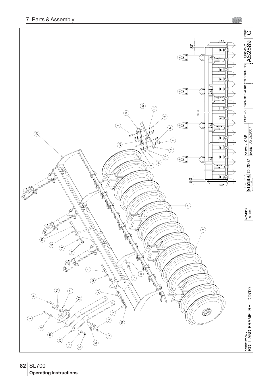 Cas2 889, Sl700, 82 7. parts & assembly | Great Plains SL700 Assembly 2009 Instructions User Manual | Page 46 / 114