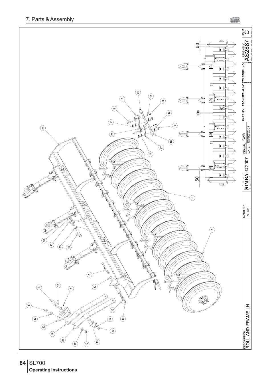 Cas 28 87, Sl700, 84 7. parts & assembly | Great Plains SL700 Assembly 2009 Instructions User Manual | Page 48 / 114