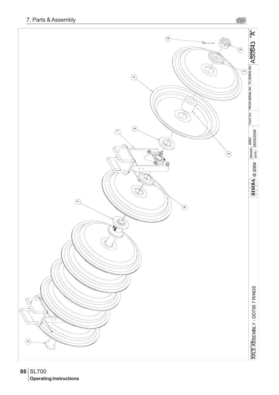 Aas 0643, Sl700, 86 7. parts & assembly | Great Plains SL700 Assembly 2009 Instructions User Manual | Page 50 / 114