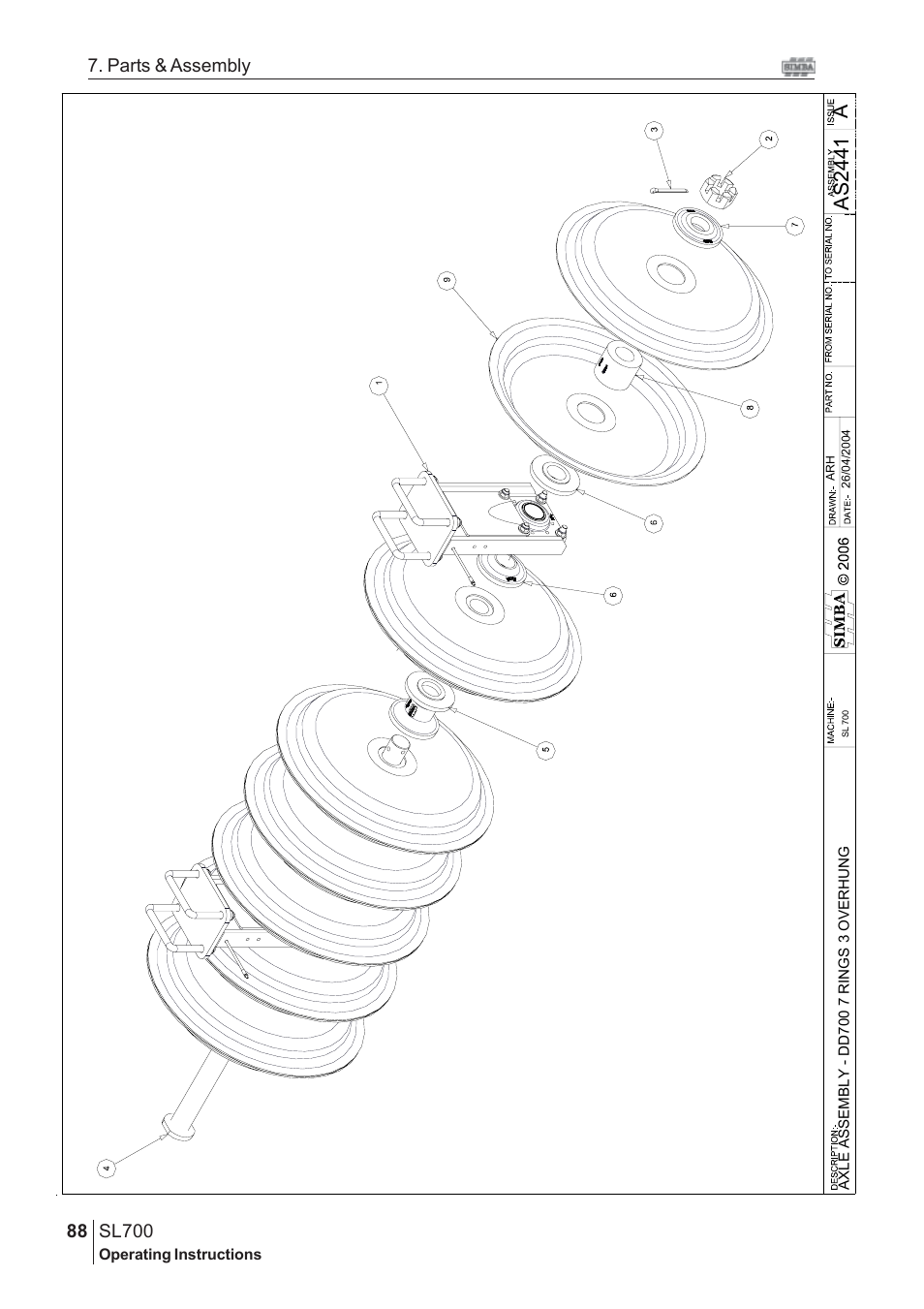 Aas 2441, Sl700, 88 7. parts & assembly | Great Plains SL700 Assembly 2009 Instructions User Manual | Page 52 / 114