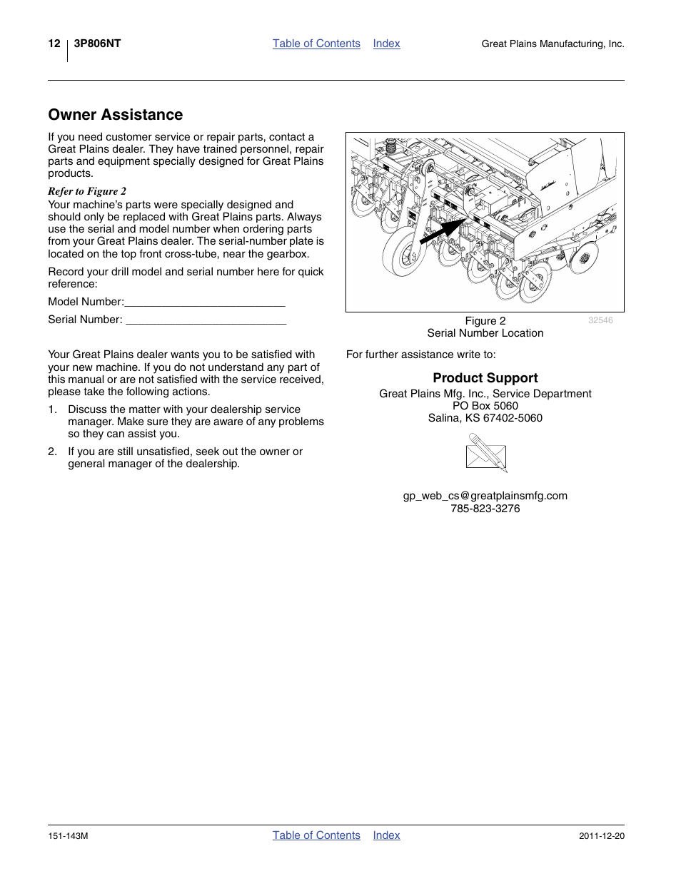 Owner assistance, Product support | Great Plains 3P806NT Operator Manual User Manual | Page 16 / 102