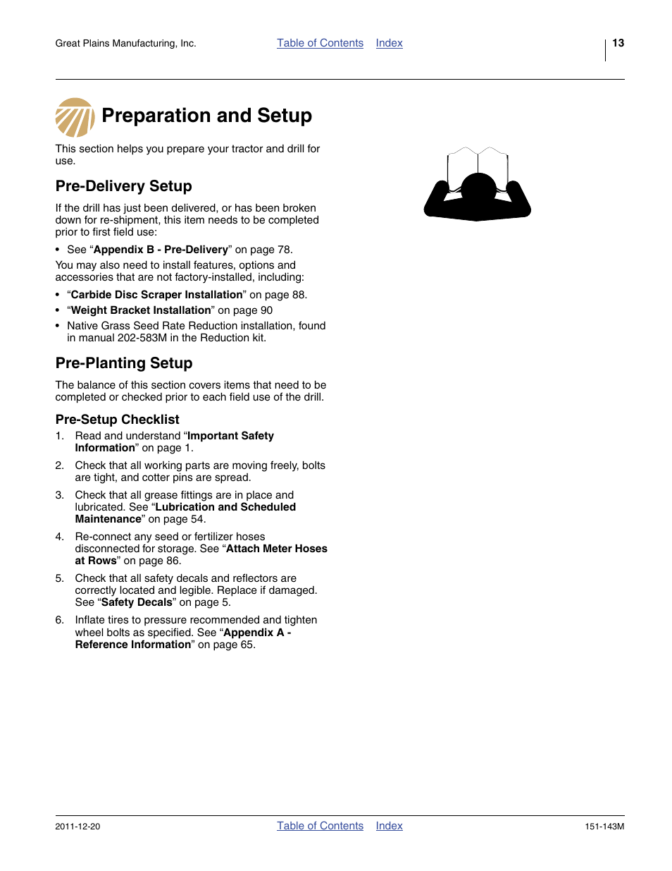 Preparation and setup, Pre-delivery setup, Pre-planting setup | Pre-setup checklist | Great Plains 3P806NT Operator Manual User Manual | Page 17 / 102