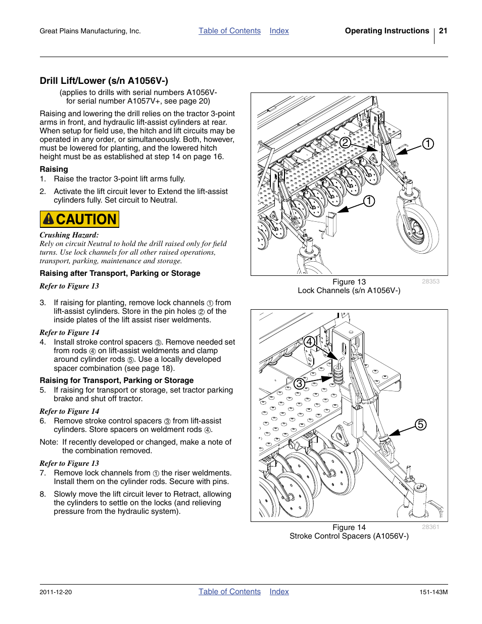 Drill lift/lower (s/n a1056v-), Raising, Raising after transport, parking or storage | Raising for transport, parking or storage | Great Plains 3P806NT Operator Manual User Manual | Page 25 / 102