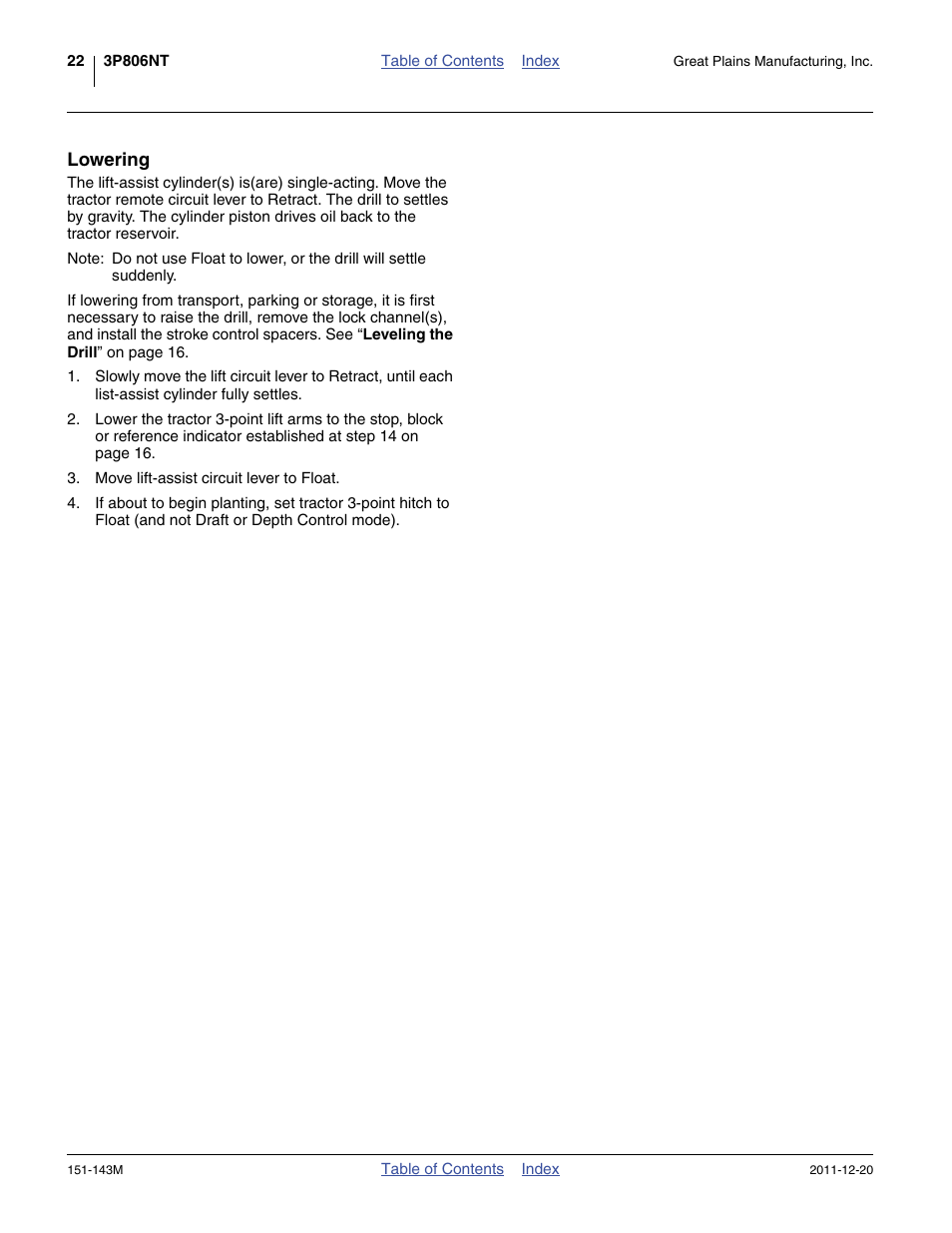 Lowering | Great Plains 3P806NT Operator Manual User Manual | Page 26 / 102