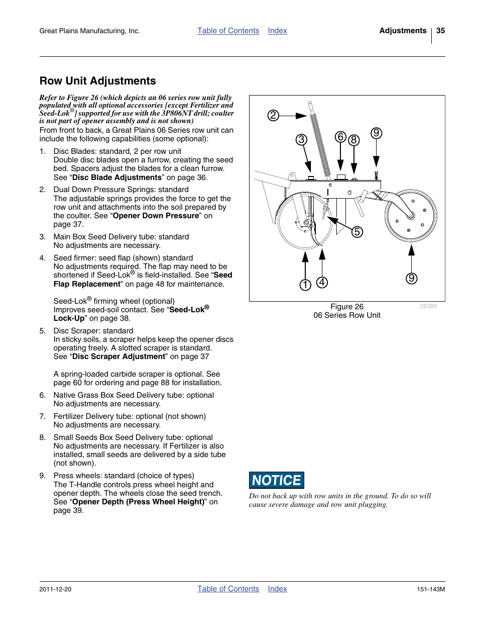 Row unit adjustments | Great Plains 3P806NT Operator Manual User Manual | Page 39 / 102