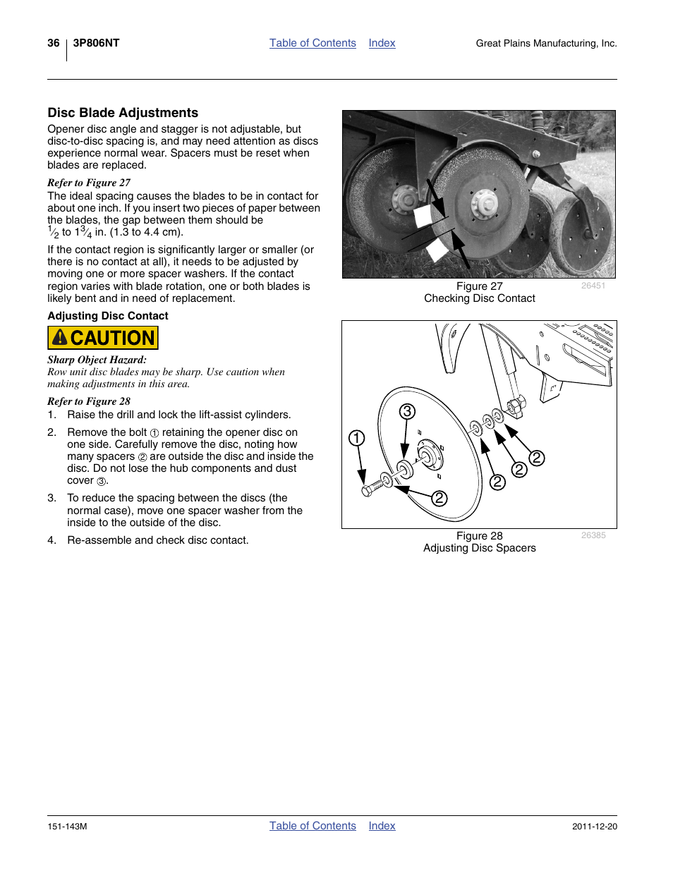 Disc blade adjustments, Adjusting disc contact, Disc blade adjustments (as b | Great Plains 3P806NT Operator Manual User Manual | Page 40 / 102