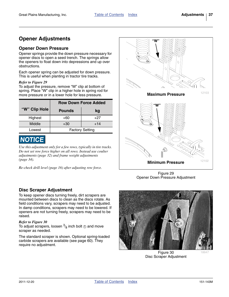 Opener adjustments, Opener down pressure, Disc scraper adjustment | Opener down pressure disc scraper adjustment, Opener down pressure, and | Great Plains 3P806NT Operator Manual User Manual | Page 41 / 102