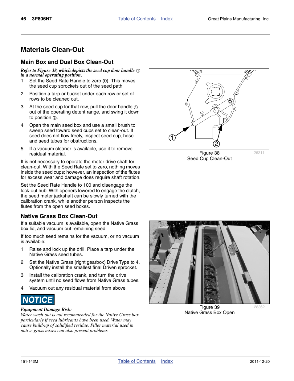 Materials clean-out, Main box and dual box clean-out, Native grass box clean-out | Great Plains 3P806NT Operator Manual User Manual | Page 50 / 102