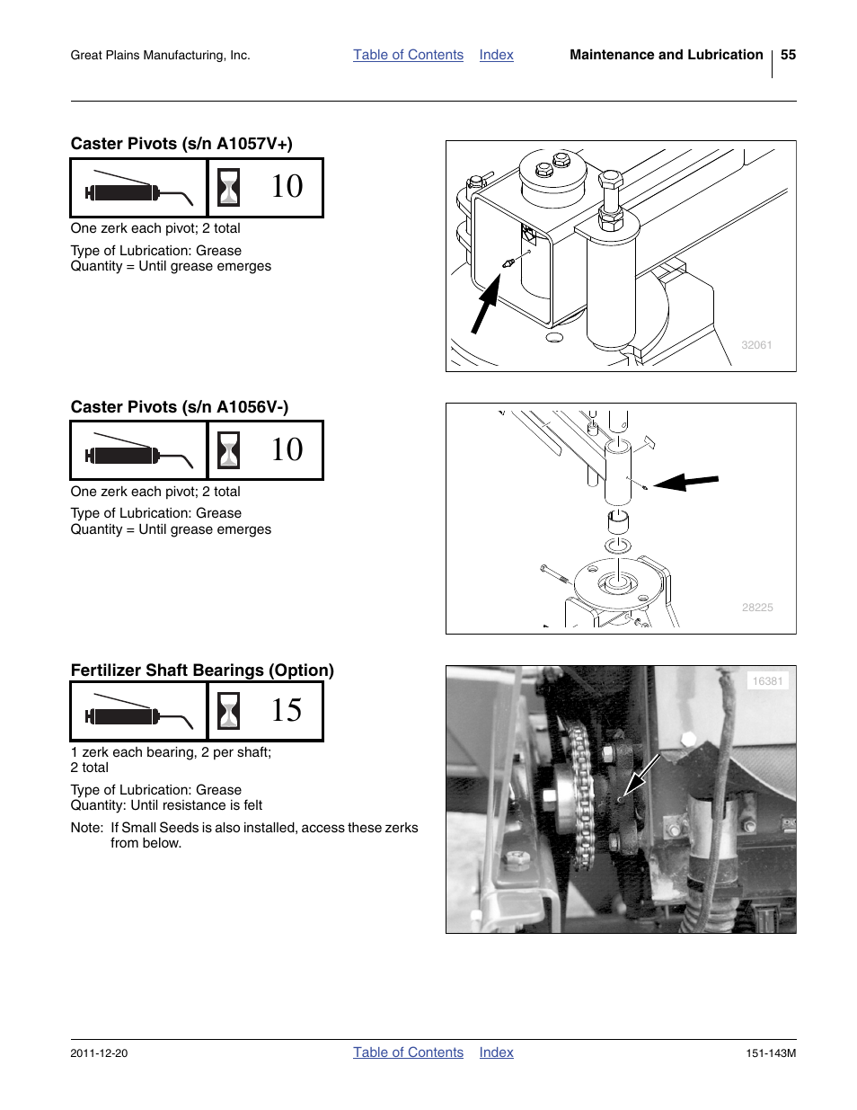 Caster pivots (s/n a1057v+), Caster pivots (s/n a1056v-), Fertilizer shaft bearings (option) | Great Plains 3P806NT Operator Manual User Manual | Page 59 / 102