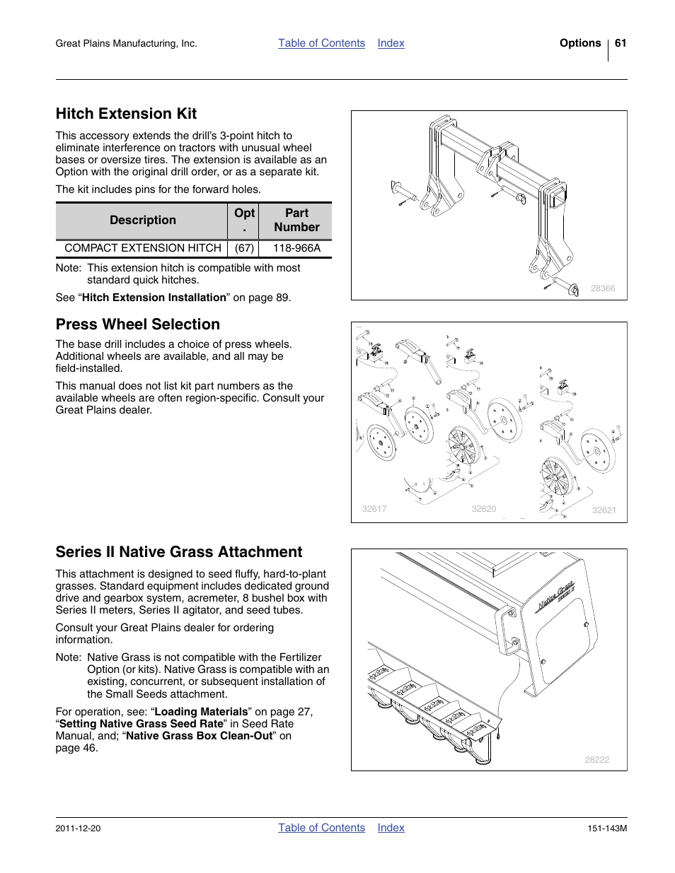 Hitch extension kit, Press wheel selection, Series ii native grass attachment | Great Plains 3P806NT Operator Manual User Manual | Page 65 / 102