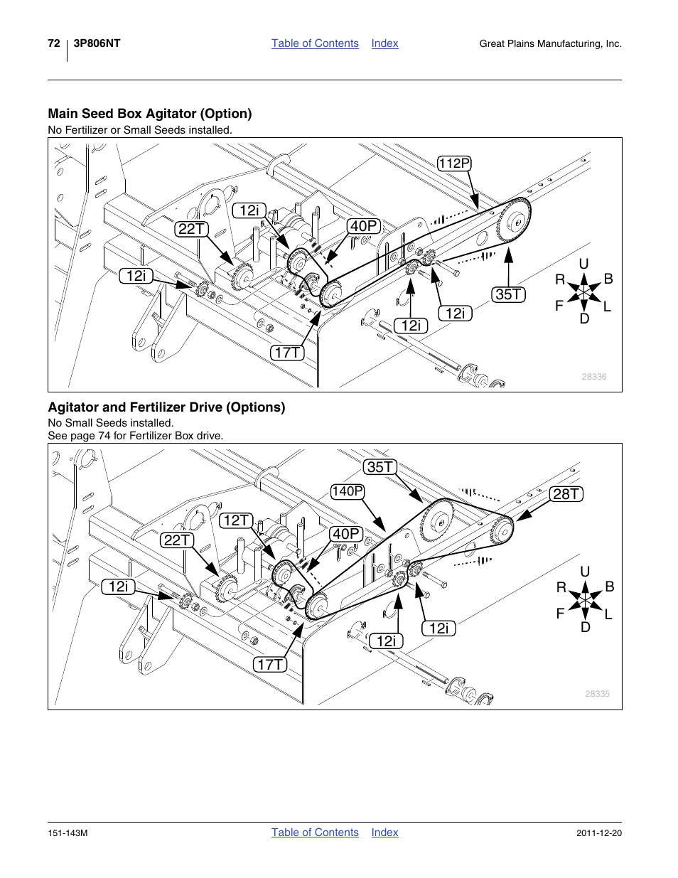 Main seed box agitator (option), Agitator and fertilizer drive (options) | Great Plains 3P806NT Operator Manual User Manual | Page 76 / 102