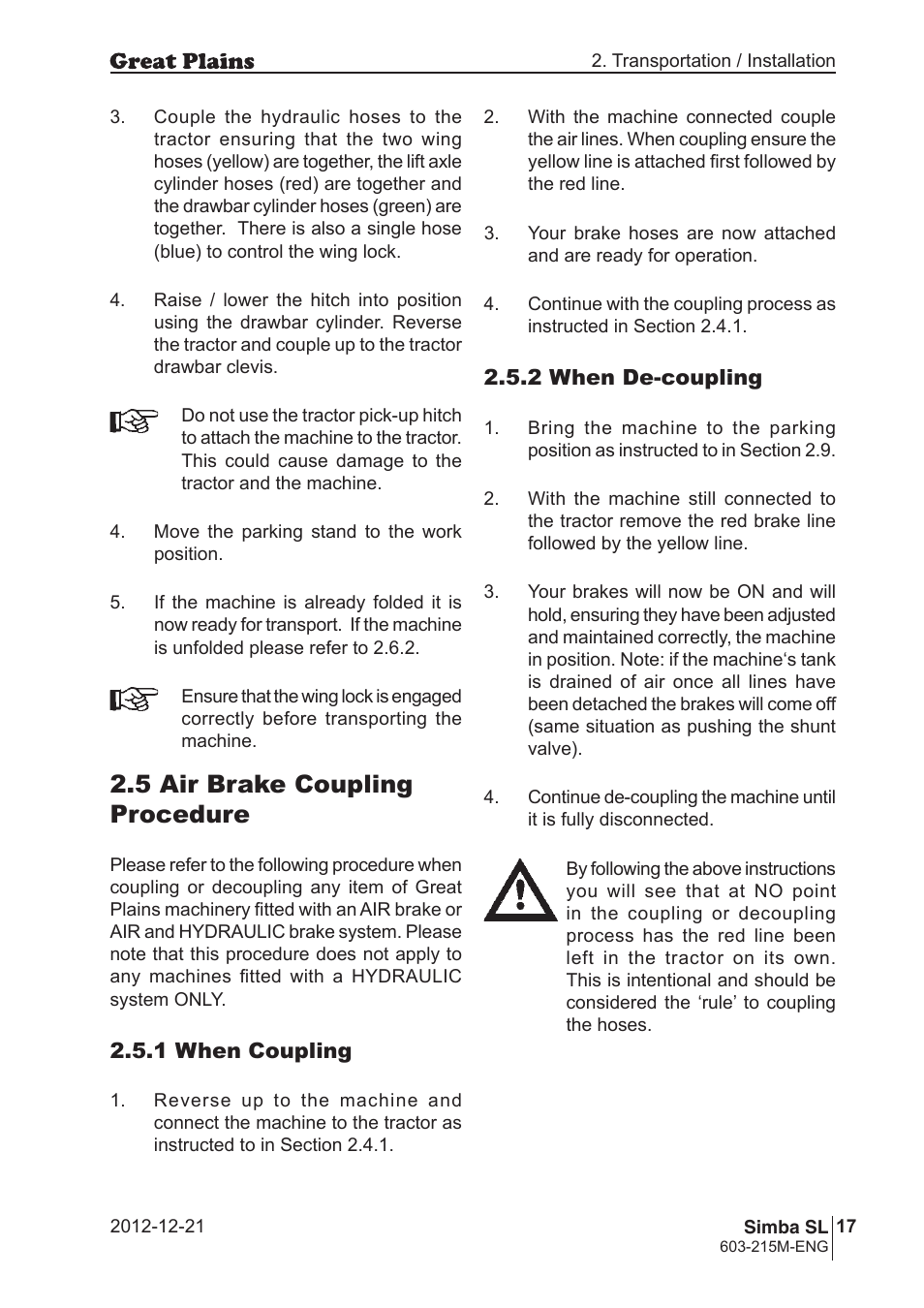 5 air brake coupling procedure | Great Plains SL600 Operator Manual User Manual | Page 17 / 36
