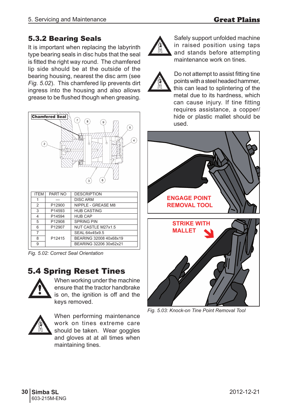 4 spring reset tines, 2 bearing seals | Great Plains SL600 Operator Manual User Manual | Page 30 / 36