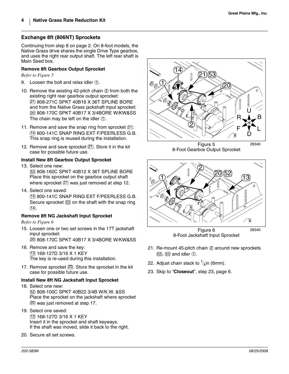 Exchange 8ft (806nt) sprockets, Remove 8ft gearbox output sprocket, Install new 8ft gearbox output sprocket | Remove 8ft ng jackshaft input sprocket, Install new 8ft ng jackshaft input sprocket | Great Plains 3P605NT Assembly Instructions User Manual | Page 4 / 8