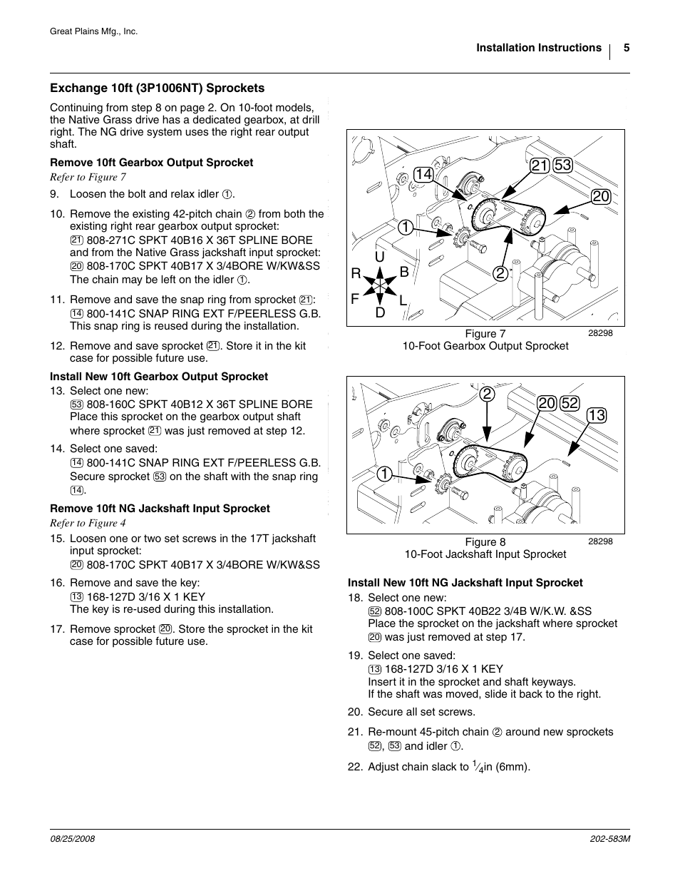 Exchange 10ft (3p1006nt) sprockets, Remove 10ft gearbox output sprocket, Install new 10ft gearbox output sprocket | Remove 10ft ng jackshaft input sprocket, Install new 10ft ng jackshaft input sprocket | Great Plains 3P605NT Assembly Instructions User Manual | Page 5 / 8