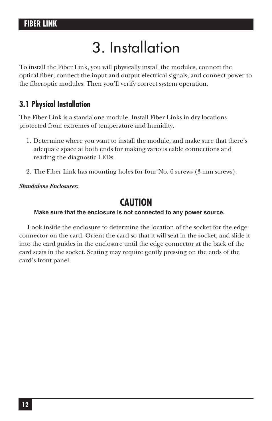 Installation, Caution | Black Box AC455A-TX-R2 User Manual | Page 13 / 22