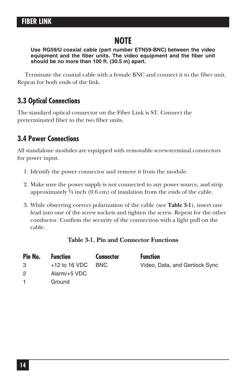 Fiber link, 3 optical connections, 4 power connections | Black Box AC455A-TX-R2 User Manual | Page 15 / 22