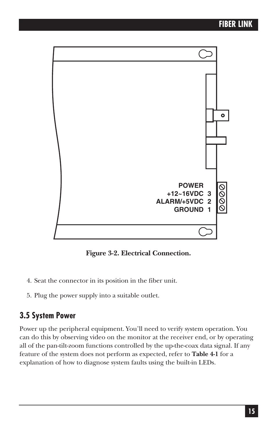Fiber link, 5 system power | Black Box AC455A-TX-R2 User Manual | Page 16 / 22