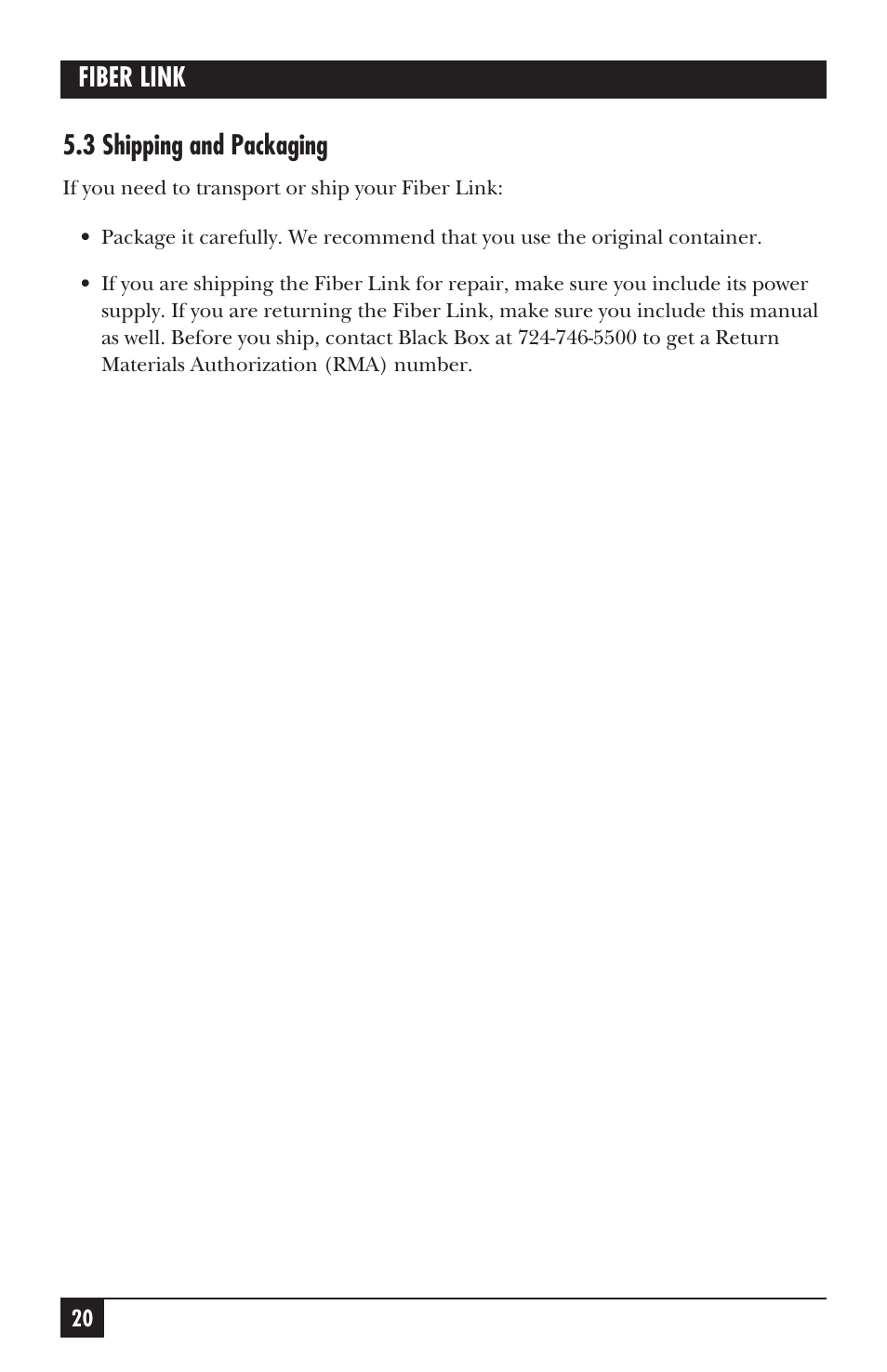 Fiber link 5.3 shipping and packaging | Black Box AC455A-TX-R2 User Manual | Page 21 / 22