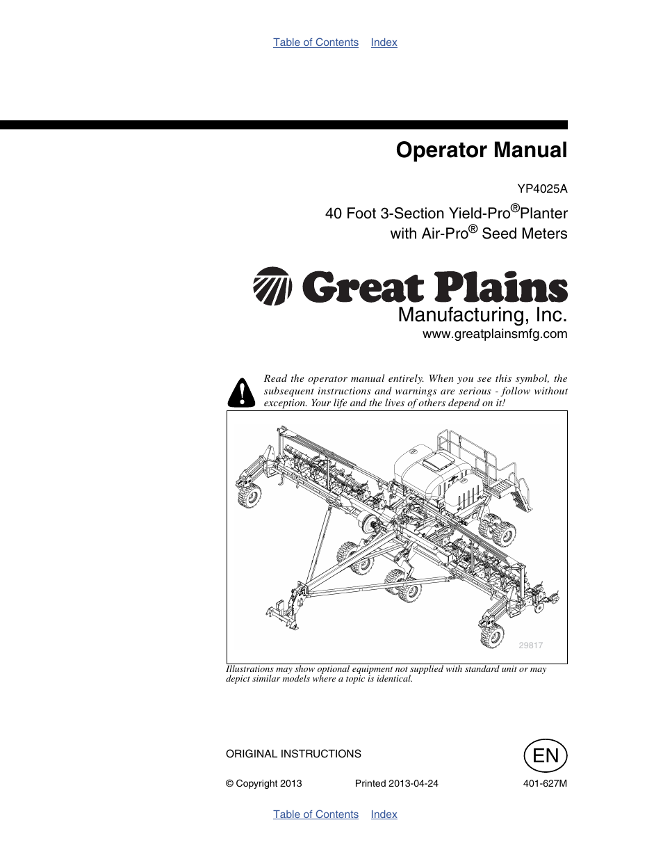 Great Plains YP4025A Operator Manual User Manual | 190 pages