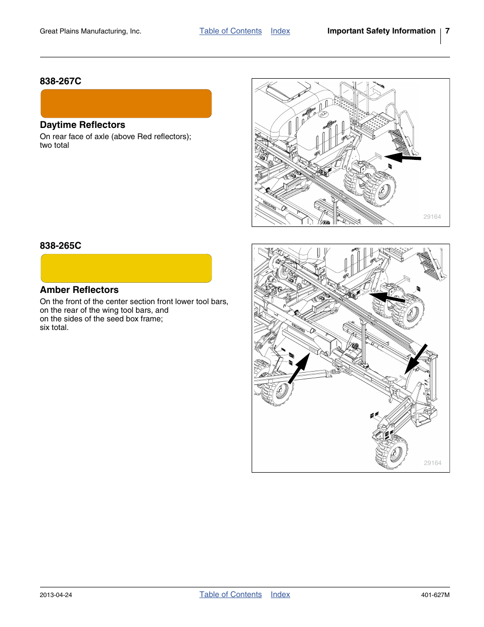 267c daytime reflectors, 265c amber reflectors | Great Plains YP4025A Operator Manual User Manual | Page 11 / 190