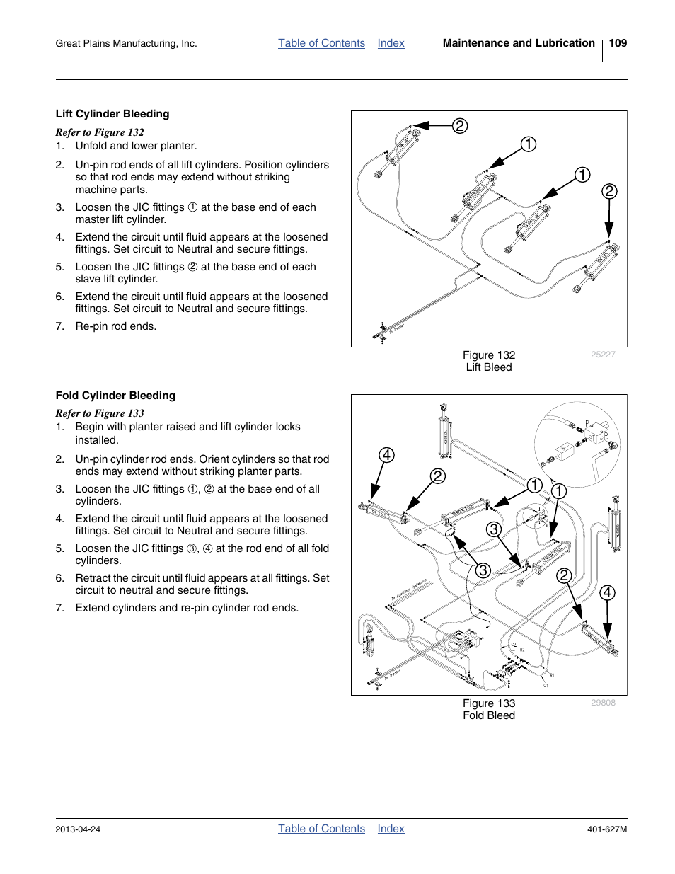 Lift cylinder bleeding, Fold cylinder bleeding | Great Plains YP4025A Operator Manual User Manual | Page 113 / 190