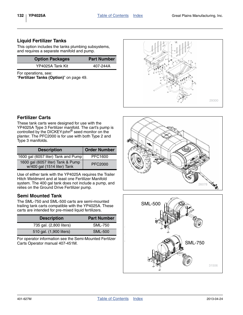 Liquid fertilizer tanks, Fertilizer carts, Semi mounted tank | Great Plains YP4025A Operator Manual User Manual | Page 136 / 190