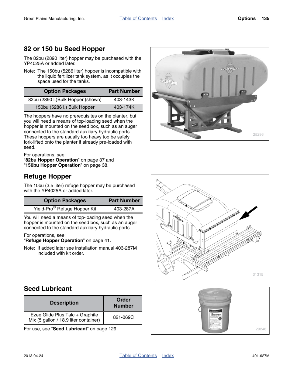 82 or 150 bu seed hopper, Refuge hopper, Seed lubricant | Great Plains YP4025A Operator Manual User Manual | Page 139 / 190