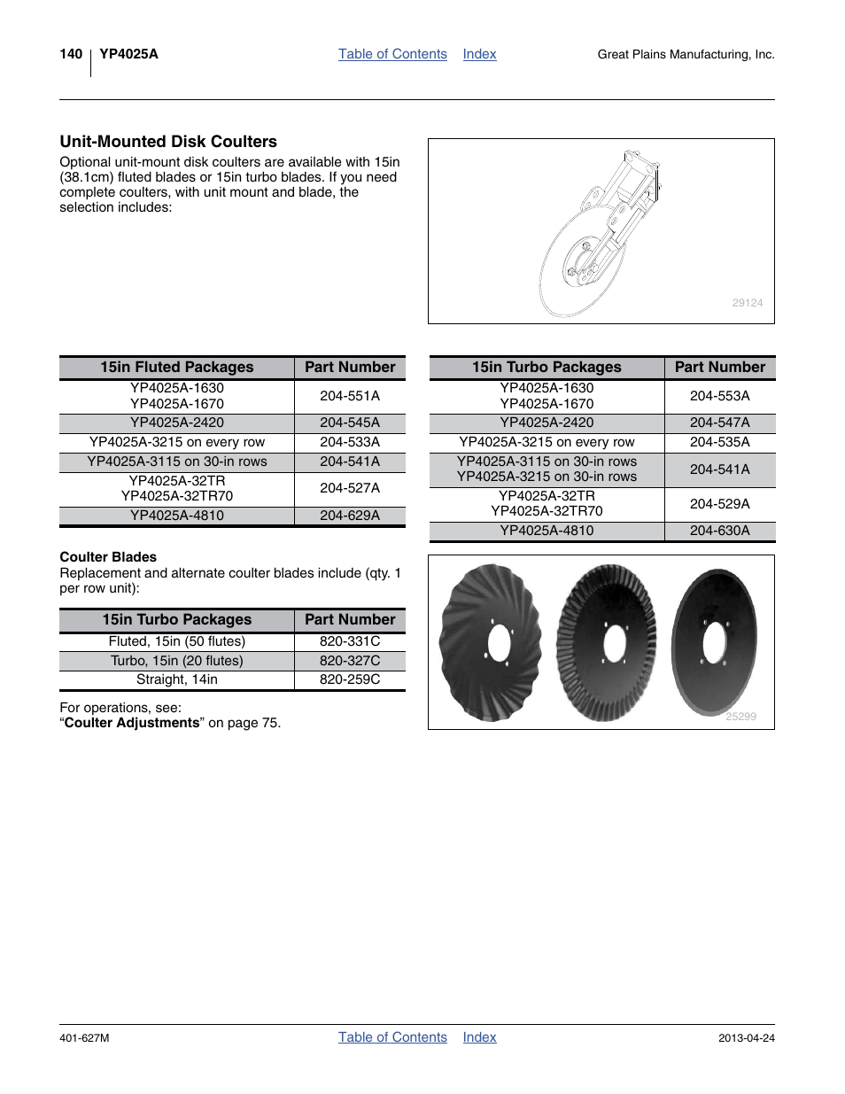 Unit-mounted disk coulters, Coulter blades | Great Plains YP4025A Operator Manual User Manual | Page 144 / 190