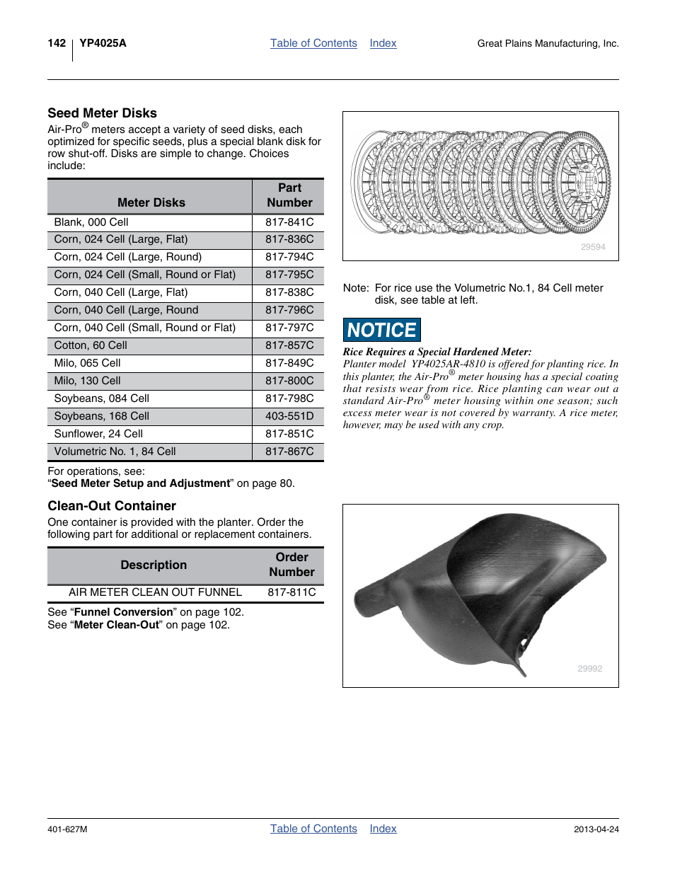 Seed meter disks, Clean-out container | Great Plains YP4025A Operator Manual User Manual | Page 146 / 190