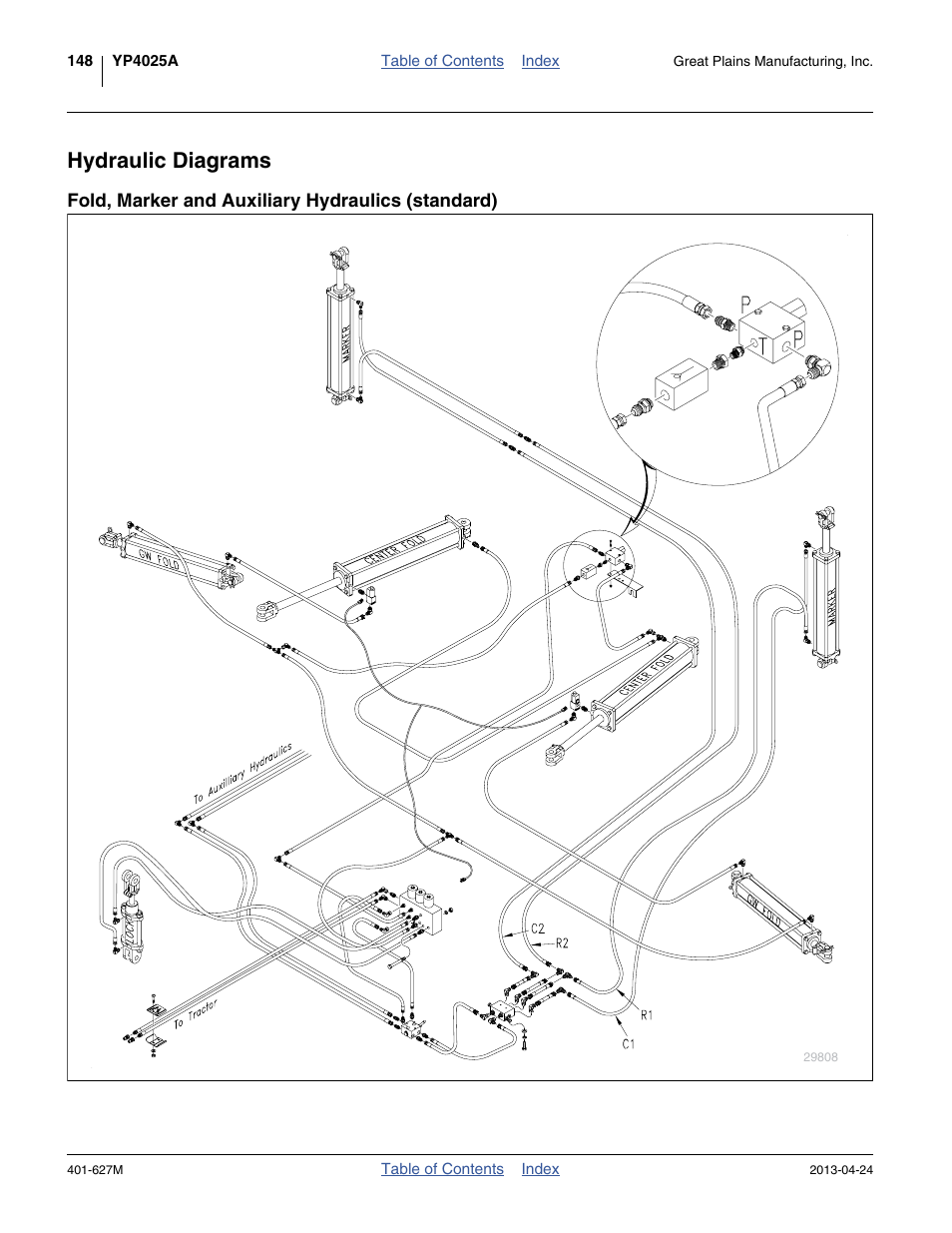 Hydraulic diagrams, Fold, marker and auxiliary hydraulics (standard) | Great Plains YP4025A Operator Manual User Manual | Page 152 / 190