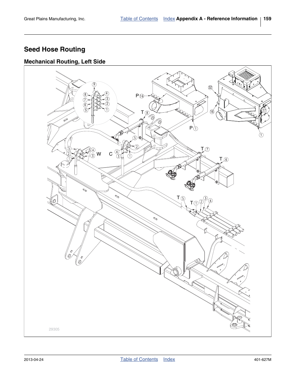 Seed hose routing, Mechanical routing, left side | Great Plains YP4025A Operator Manual User Manual | Page 163 / 190