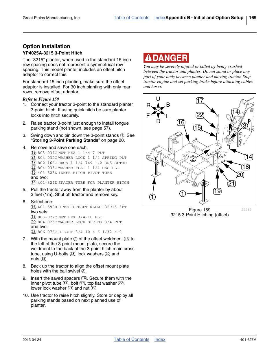 Option installation, Yp4025a-3215 3-point hitch | Great Plains YP4025A Operator Manual User Manual | Page 173 / 190