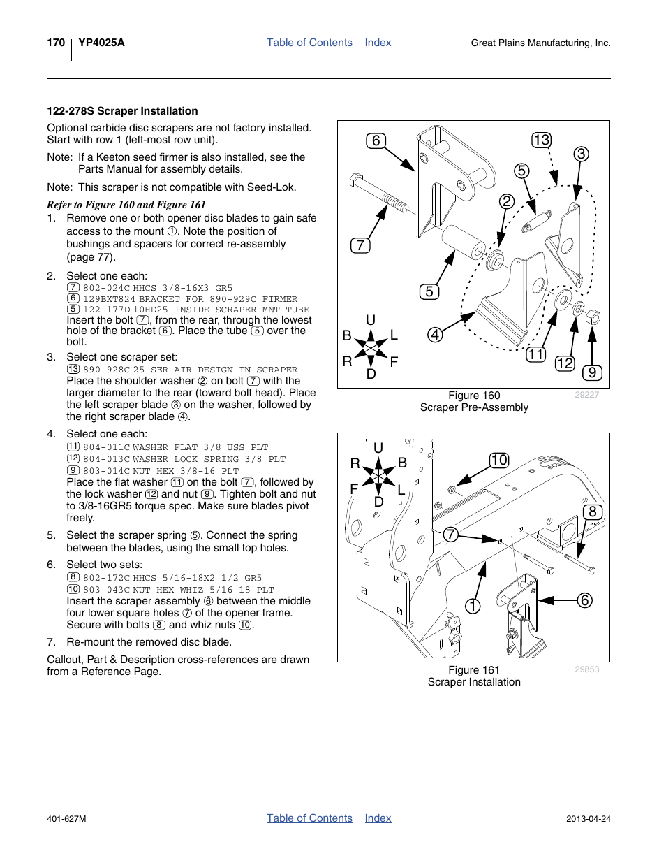 278s scraper installation | Great Plains YP4025A Operator Manual User Manual | Page 174 / 190