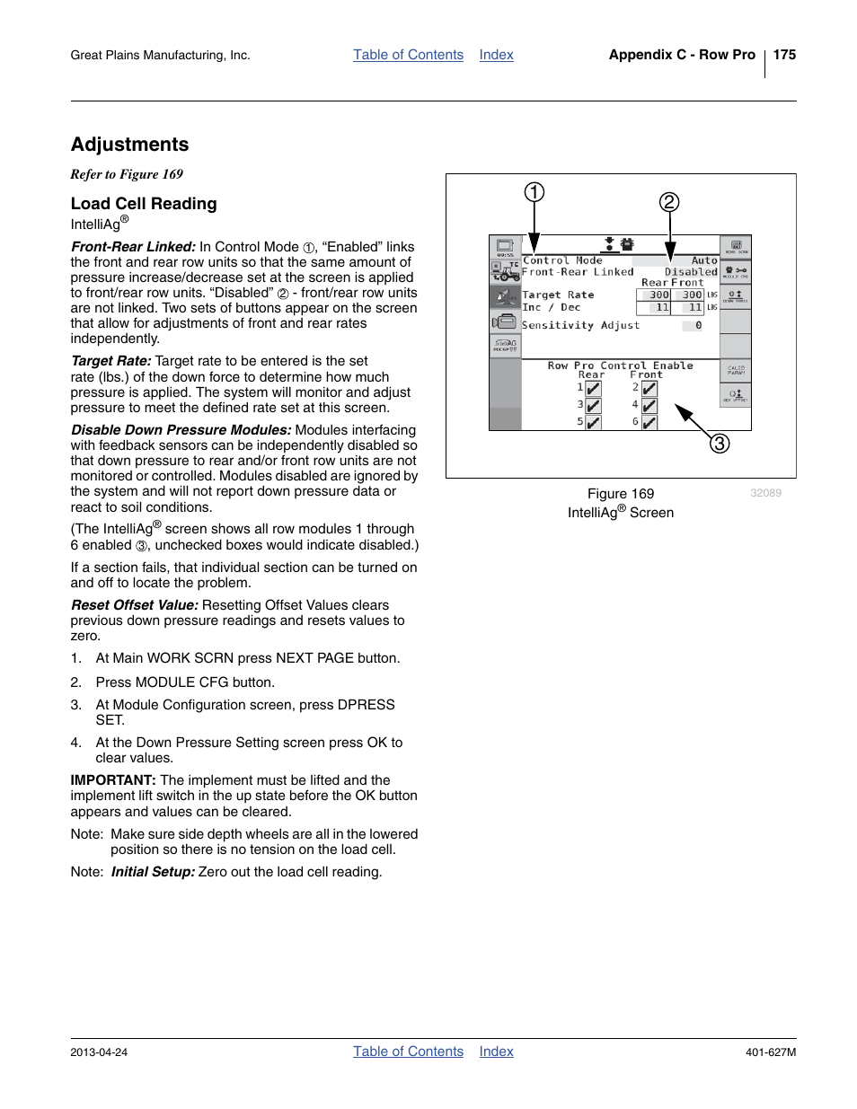 Adjustments, Load cell reading | Great Plains YP4025A Operator Manual User Manual | Page 179 / 190