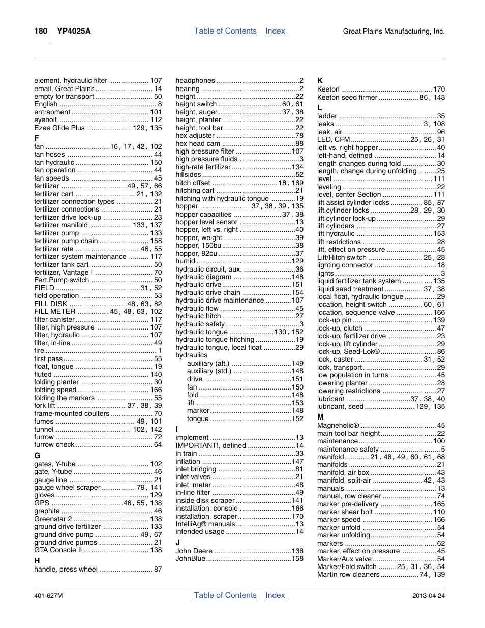 Great Plains YP4025A Operator Manual User Manual | Page 184 / 190