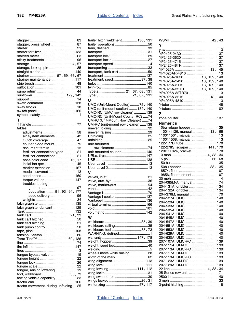 Great Plains YP4025A Operator Manual User Manual | Page 186 / 190