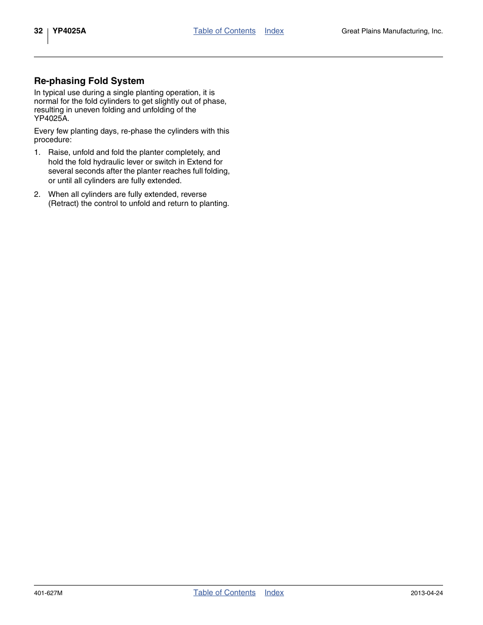 Re-phasing fold system | Great Plains YP4025A Operator Manual User Manual | Page 36 / 190