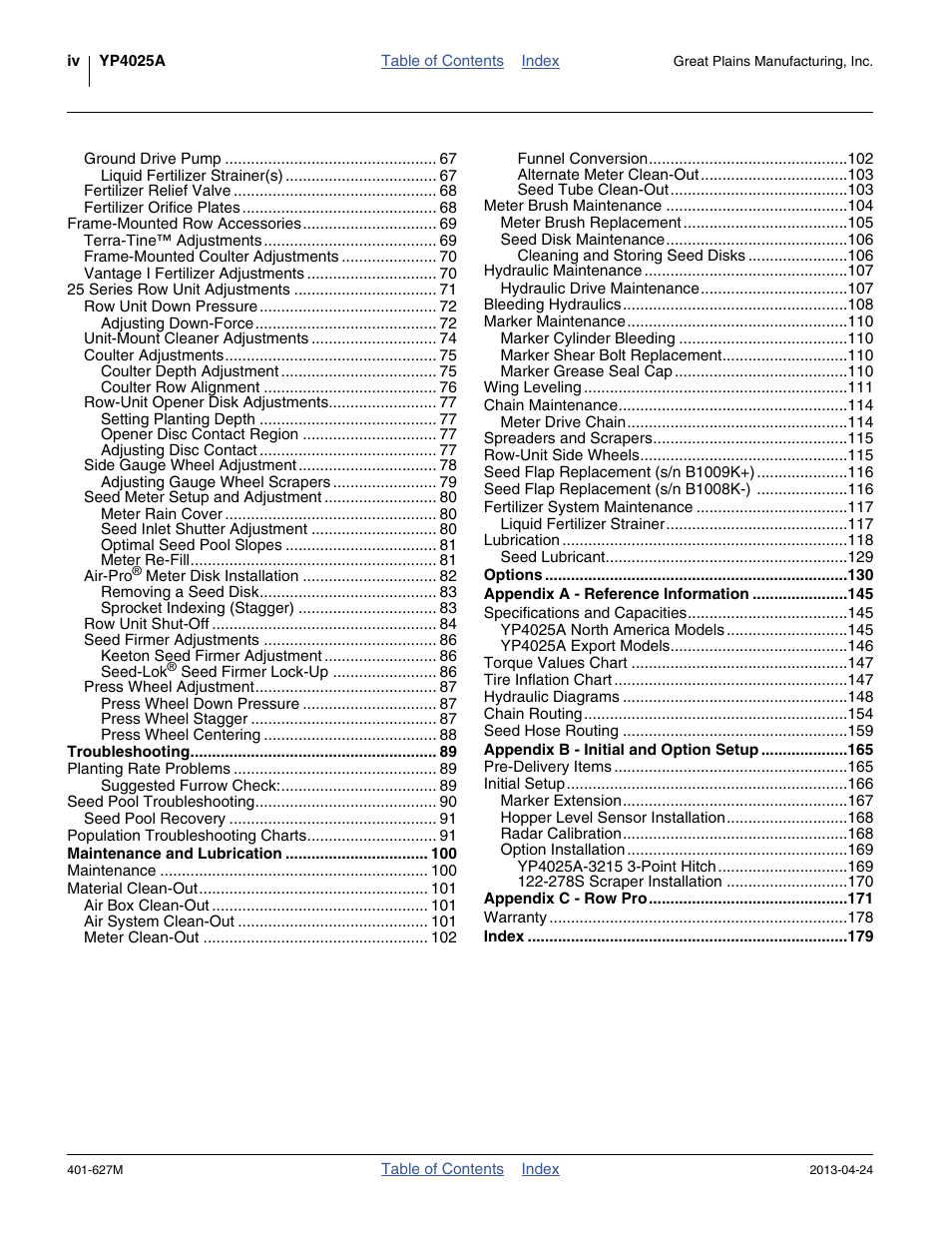 Great Plains YP4025A Operator Manual User Manual | Page 4 / 190
