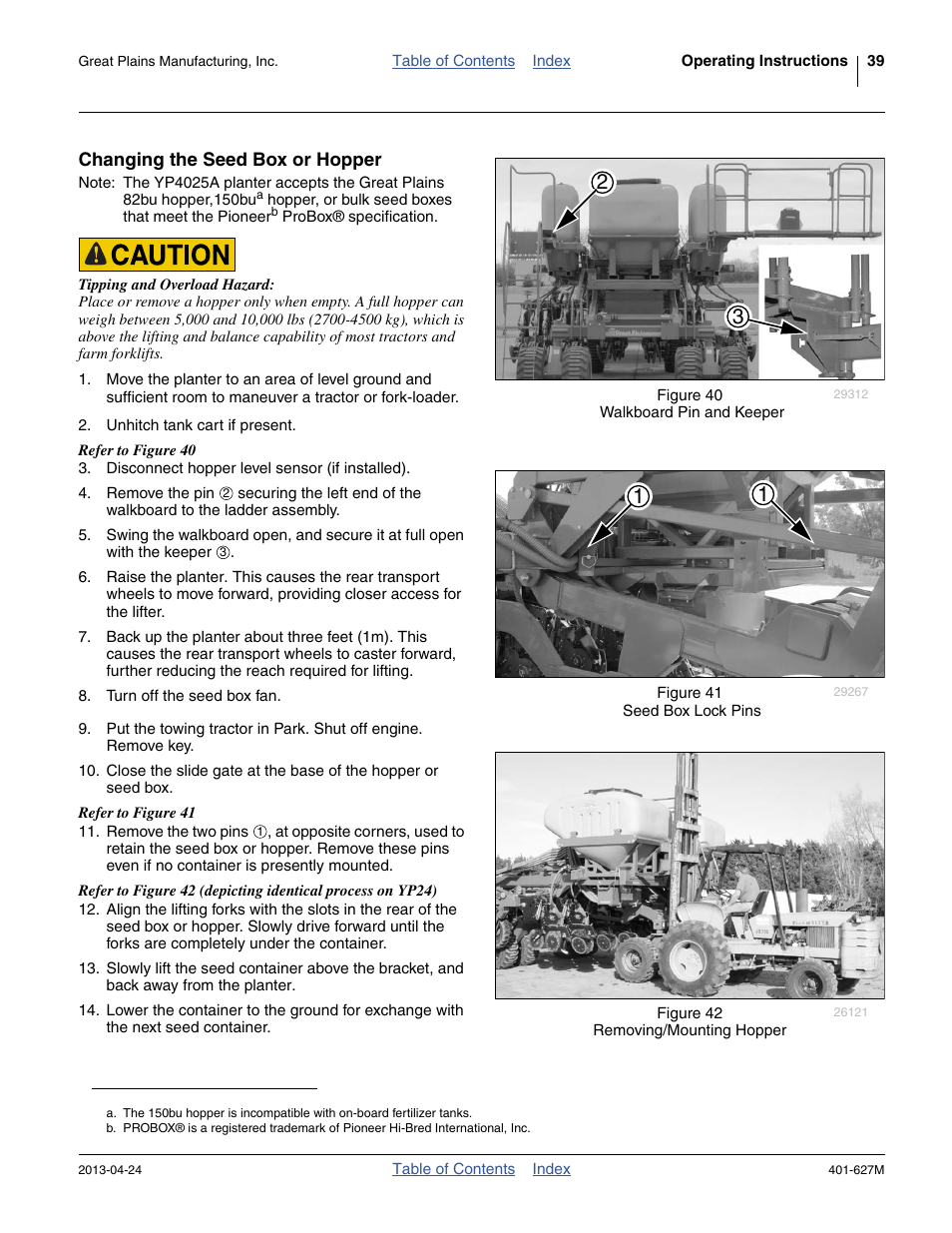 Changing the seed box or hopper | Great Plains YP4025A Operator Manual User Manual | Page 43 / 190