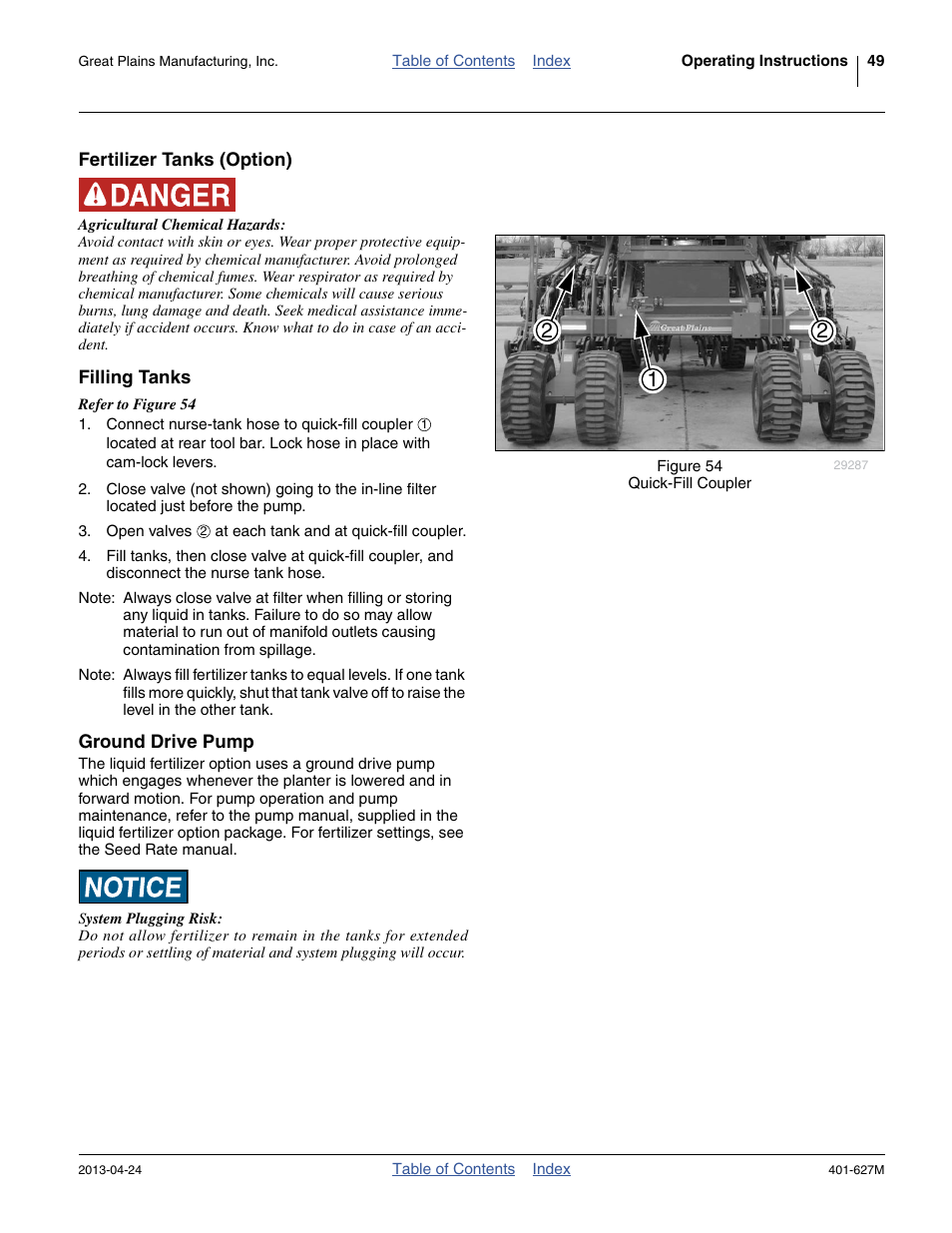 Fertilizer tanks (option), Filling tanks, Ground drive pump | Great Plains YP4025A Operator Manual User Manual | Page 53 / 190