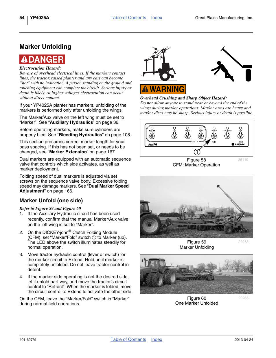 Marker unfolding, Marker unfold (one side) | Great Plains YP4025A Operator Manual User Manual | Page 58 / 190
