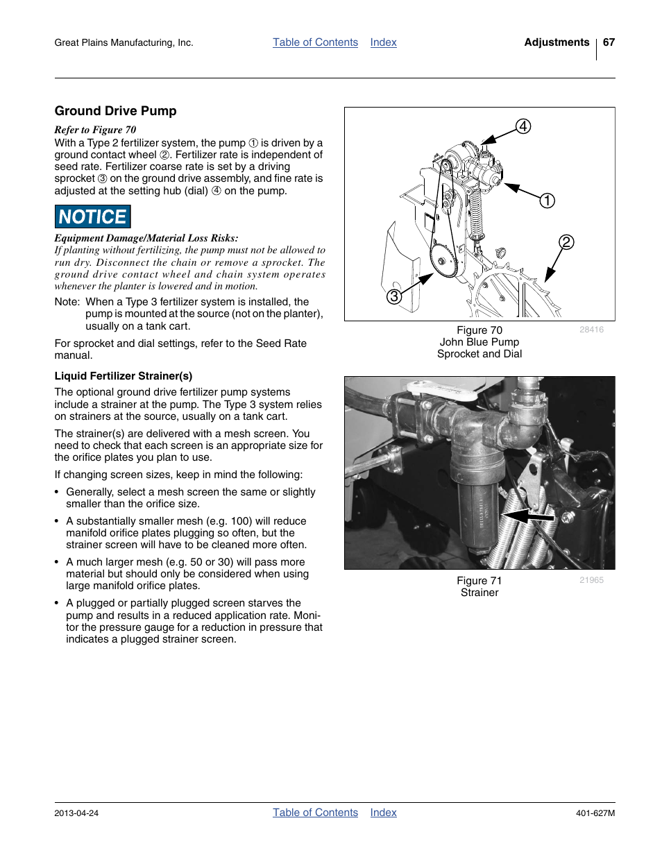 Ground drive pump, Liquid fertilizer strainer(s) | Great Plains YP4025A Operator Manual User Manual | Page 71 / 190