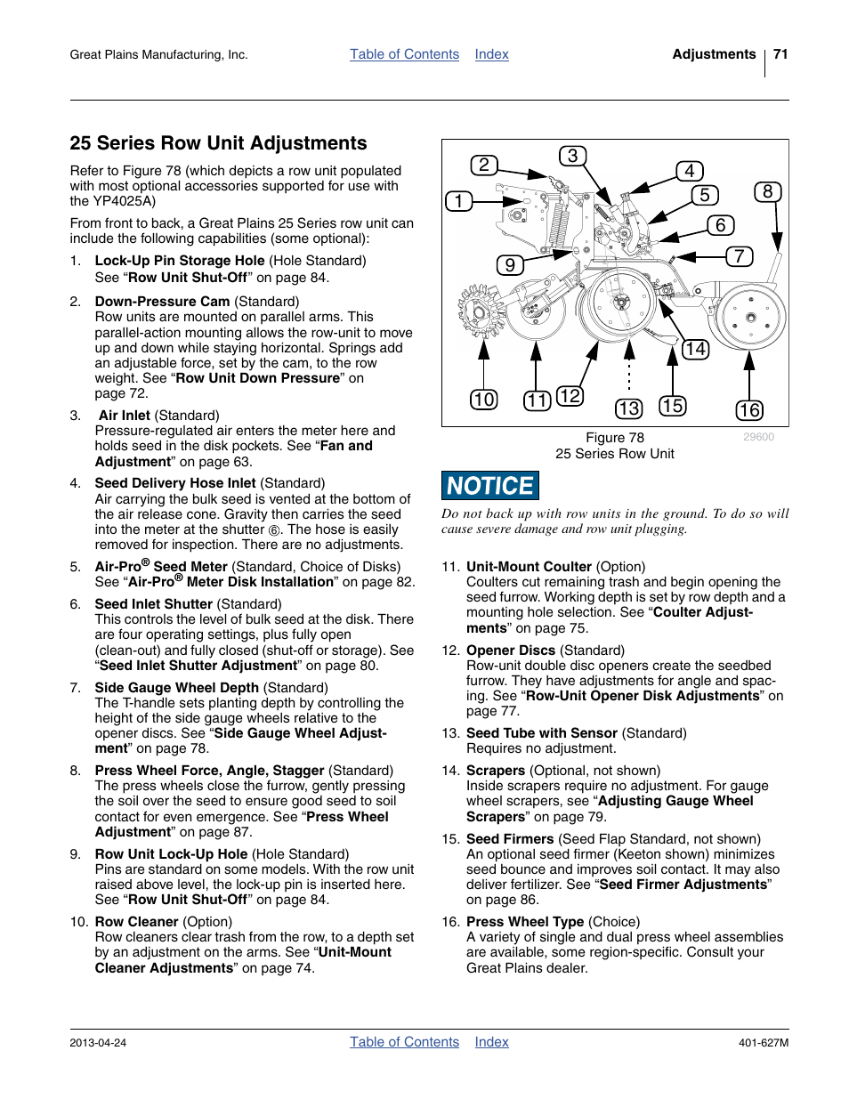 25 series row unit adjustments | Great Plains YP4025A Operator Manual User Manual | Page 75 / 190